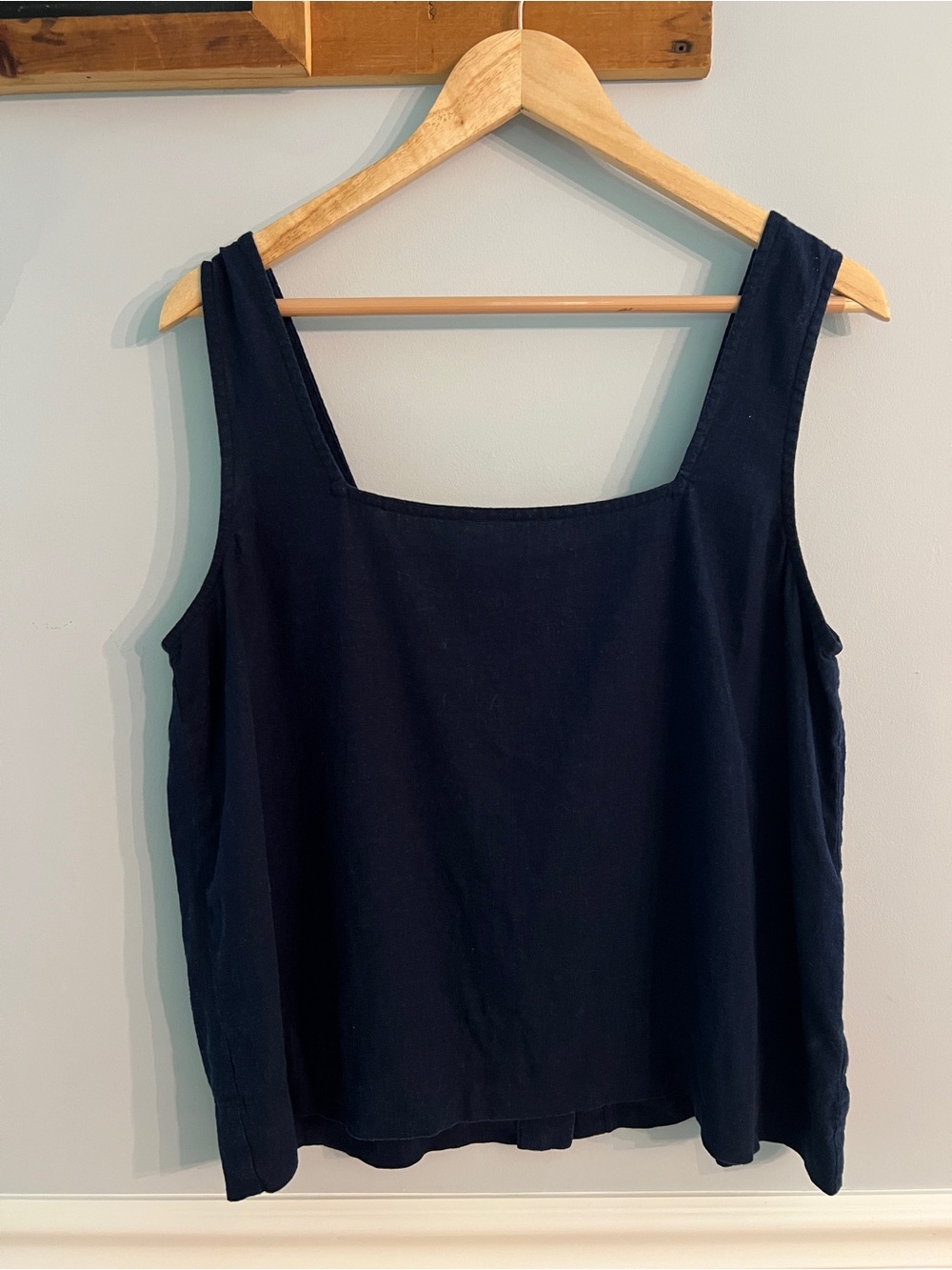 LC Lauren Conrad Navy Linen Blend Boxy Cropped Tank Button Back Large